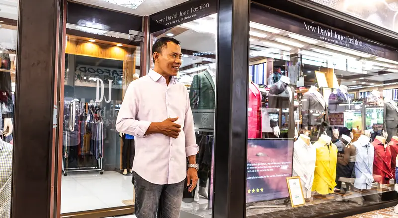 Shop signage and frontage of bespoke tailor in Patong Beach, Phuket (Ref 9648)