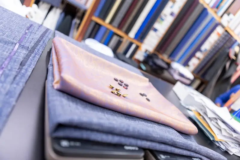 Navy bespoke suit finished and pressed, David Jone Fashion tailor (Ref 9713)
