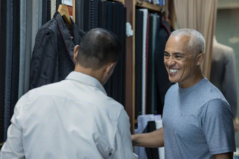 Tacking buttons on a custom suit, David Jone Fashion, Patong (Ref 6326)