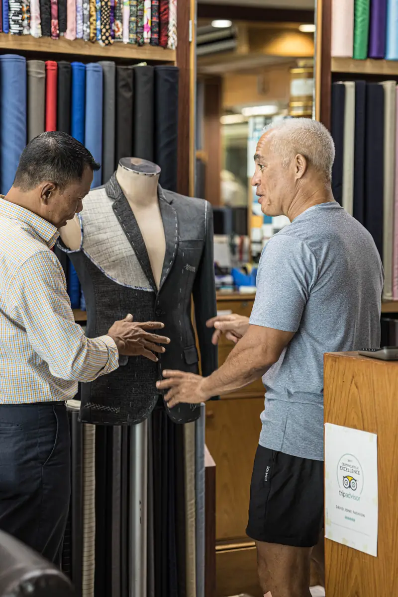 Cutting Italian wool for a bespoke suit, Patong tailor (Ref 6338)