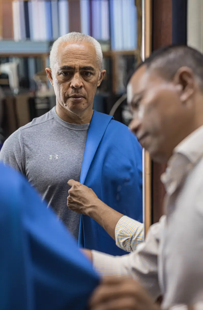 Pressing a bespoke jacket sleeve at David Jone Fashion, Phuket (Ref 6393)