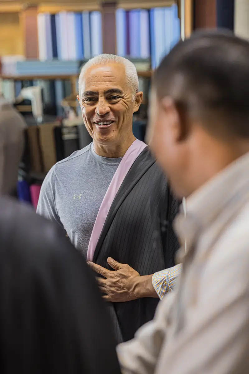 Fitting adjustment on a custom-tailored suit, Patong Phuket (Ref 6433)
