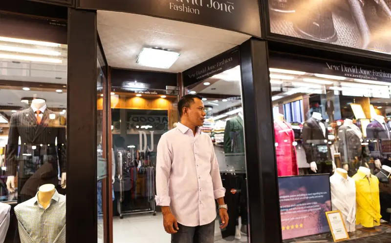 Jonny outside the David Jone Fashion shopfront at OTOP Shopping Paradise, Patong